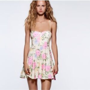 NWT Zara Floral Mini Dress - Pink and Cream